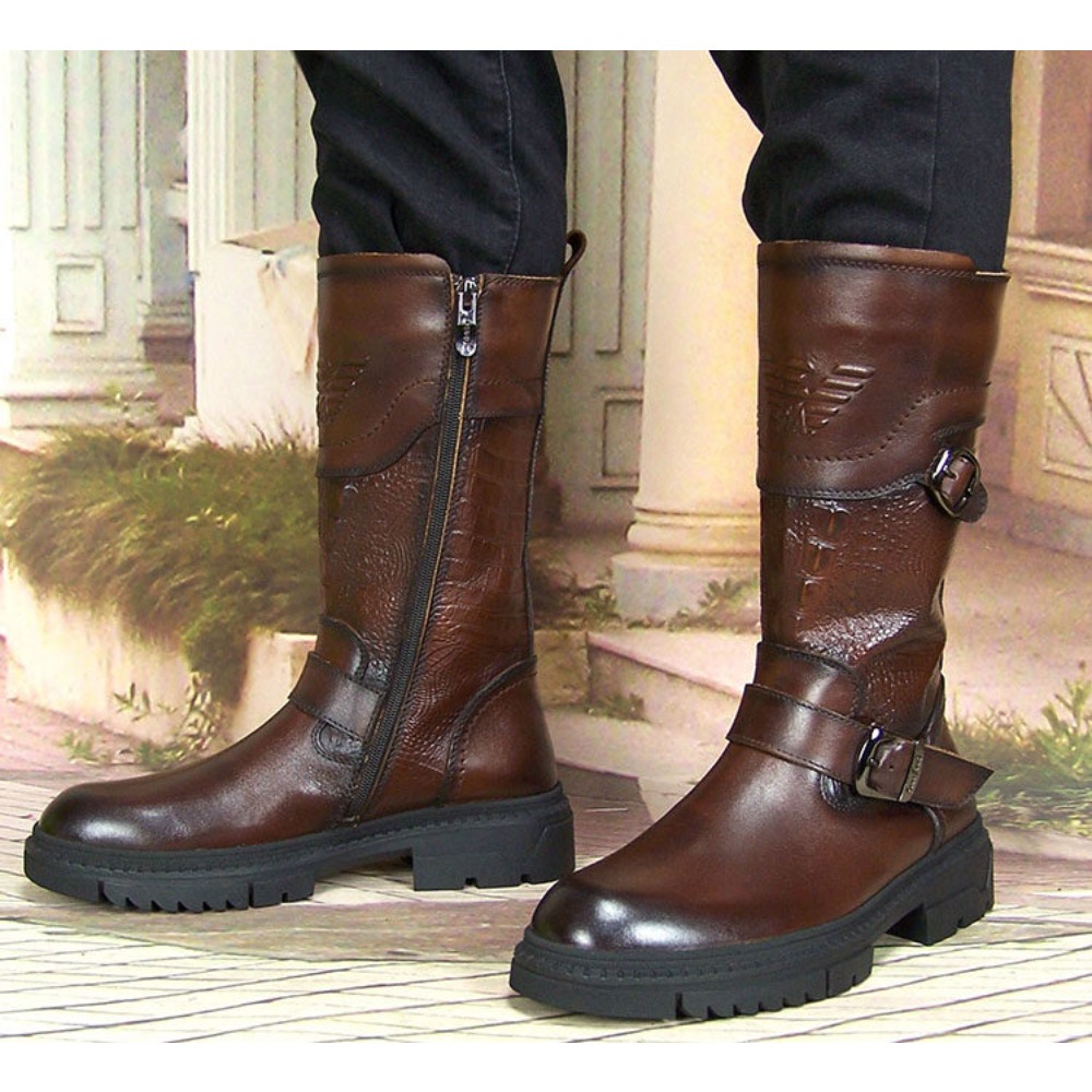 Sewing Zipper - Fashion Men's Genuine Leather Equestrian Boots