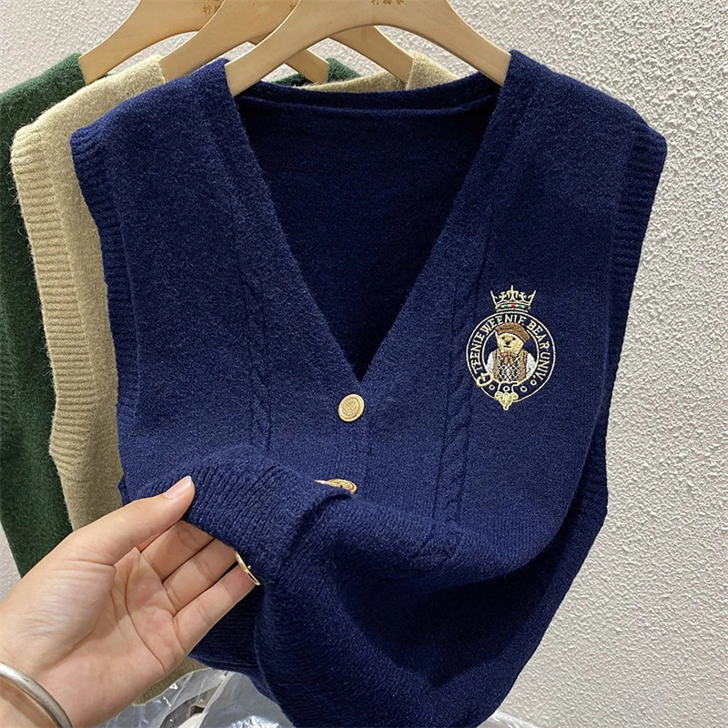 New Embroidered Bear Knitted L - Sewing Vest review and price