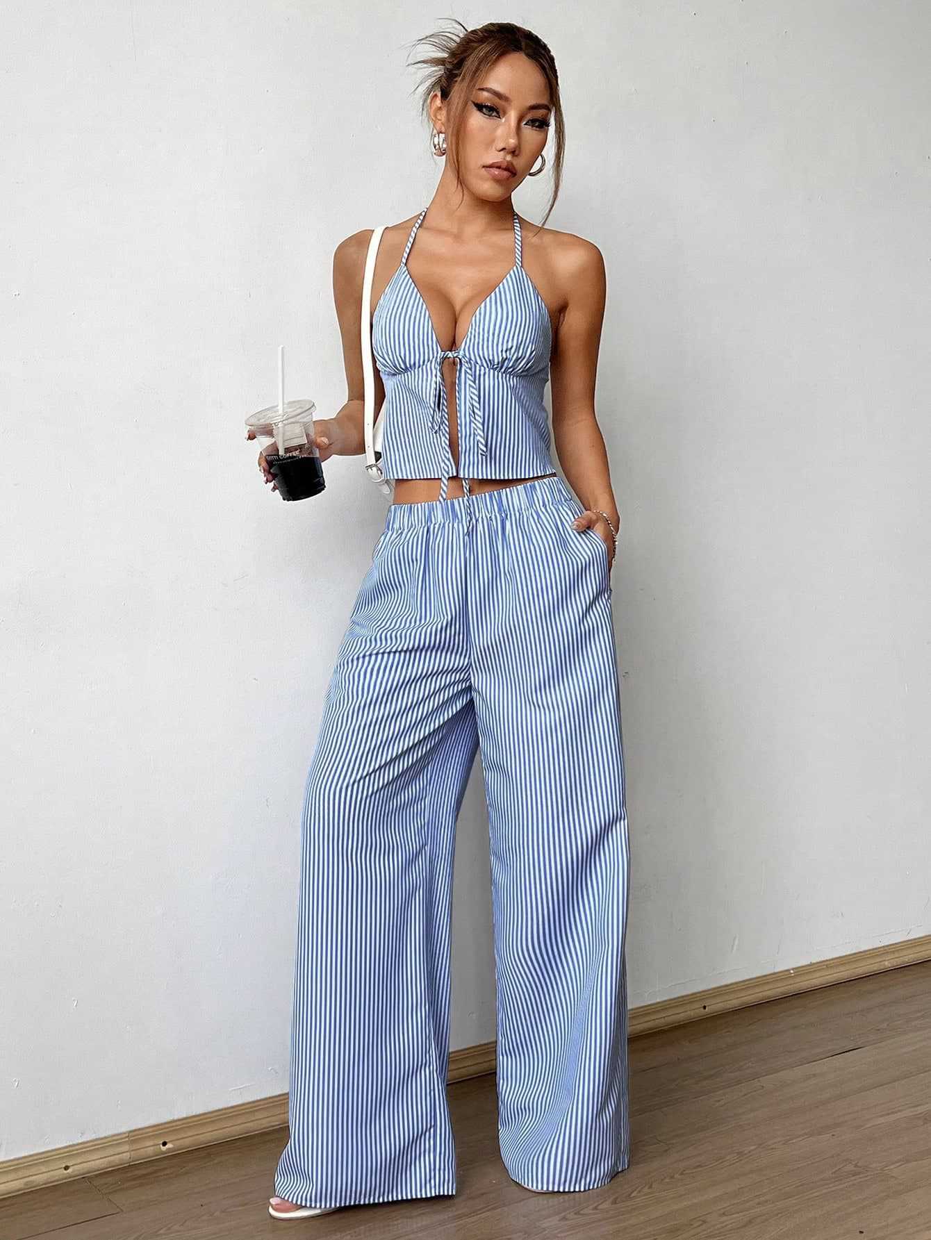 Striped Lace Up Camisole Colla - Sewing Vest review and price